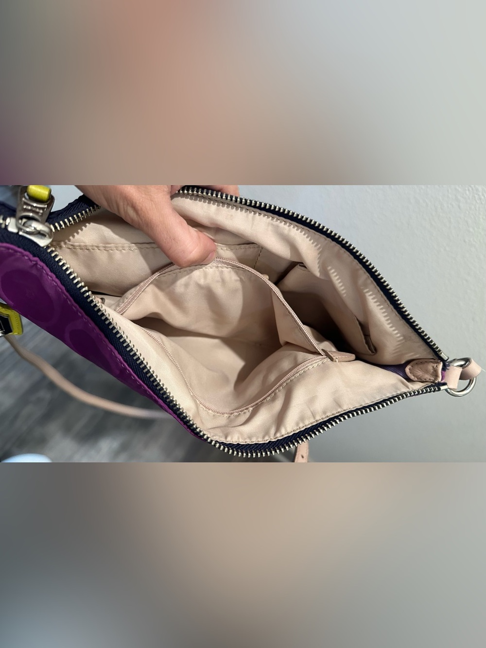 Coach Purple and Navy Signature Crossbody with Yellow Accent ๐๐ - Picture 7 of 10
